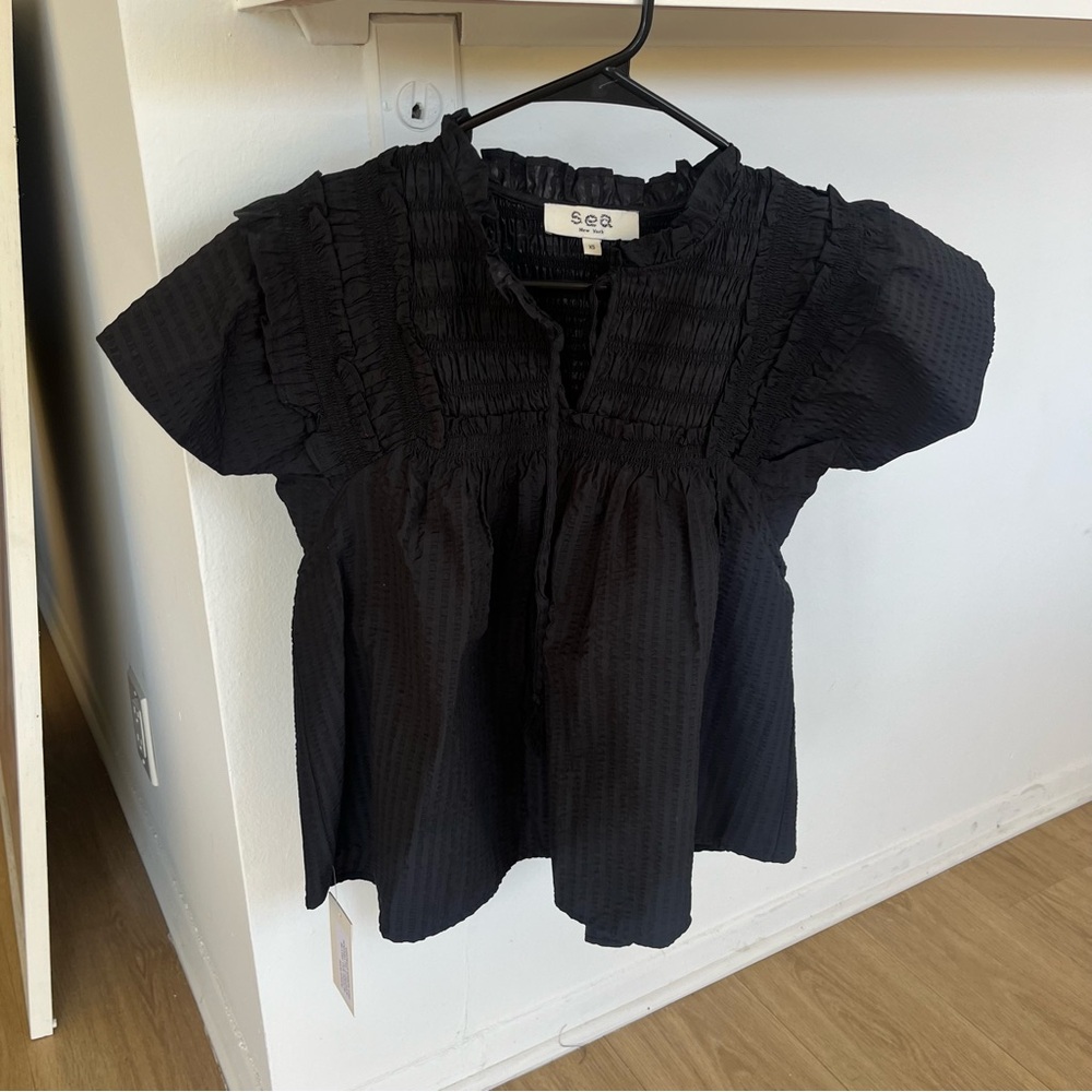 Sea New York Charcoal Ruffle Blouse